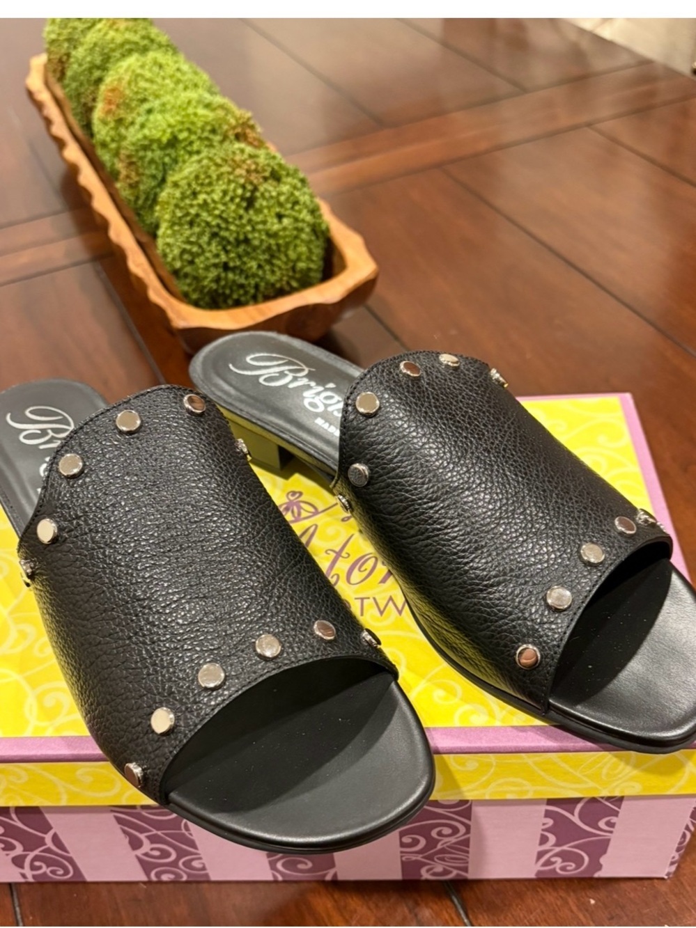 NIB Brighton Black , “Night” Studded Slide Sandals 9